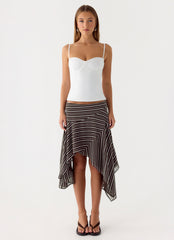 Kia Low Rise Asymmetrical Midi Skirt - Chocolate Stripe