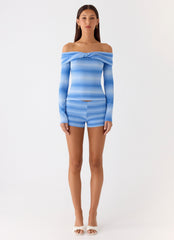 La Luna Bardot Knit Top - Cerulean