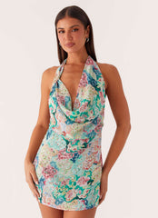 Laid-Back Cowl Mini Dress - Santorini Floral