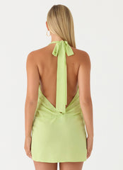 Laurie Beaded Flower Mini Dress - Lime