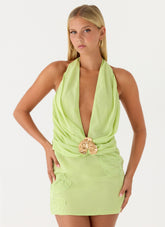 Laurie Beaded Flower Mini Dress - Lime