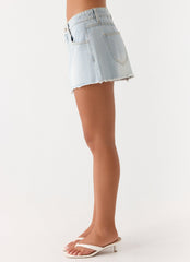 Leon Distressed Denim Mini Skirt - Light Blue Wash