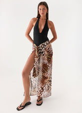 Low Tide Sarong Maxi Skirt - Leopard Hibiscus