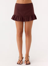 Lucie Mae Linen Mini Skirt - Chocolate Drizzle