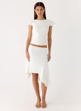 Maxina Asymmetrical Midi Skirt - White
