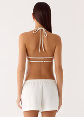 Millo Linen Tie Halter Top - Ivory