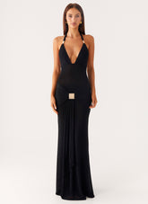 Miyah Halter Hardware Maxi Dress - Black