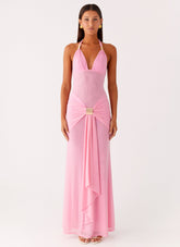 Miyah Halter Hardware Maxi Dress - Baby Pink
