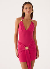 Miyah Halter Hardware Mini Dress - Berry