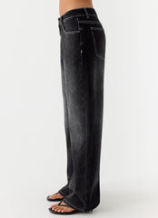 Nathan Super Low Rise Denim Jeans - Washed Black