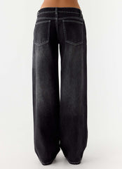Nathan Super Low Rise Denim Jeans - Washed Black