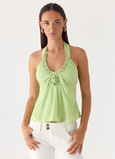 Never Stop Me Embellished Top - Lime