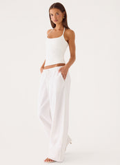 Norene Linen Wide Leg Pant - White
