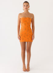 Push Back Beaded Sequin Mini Dress - Orange