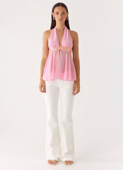 Put It Straight Beaded Sequin Top - Baby Pink