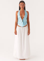 Rio Dreams Cowl Neck Halter Top - Turquoise