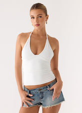 Roll Out Halter Top - White