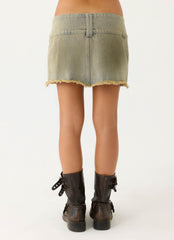 Roman Low Rise Denim Mini Skort - Vintage Tan Wash