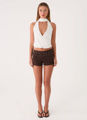 Rowenah Denim Mini Shorts - Chocolate