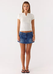 Sebastian Low Rise Denim Mini Skort - Blue Wash