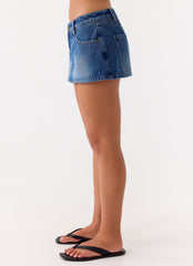 Sebastian Low Rise Denim Mini Skort - Blue Wash