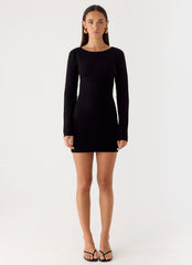 Soft Vision Knit Mini Dress - Black