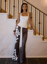 Sorena Low Rise Flared Pants - Chocolate Tropic Floral