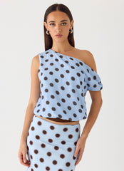 Stick Around Top - Blue Mocha Dot