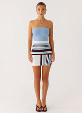 Straight Lines Mini Dress - Blue Stripe