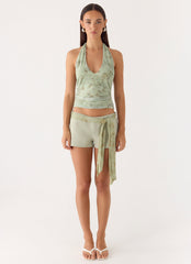 Talk Too Much Halter Top - Wispy Fern