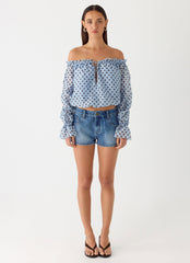 Tedara Top - Blue Mocha Dot