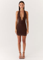 Thinly Veiled Mini Dress - Chocolate