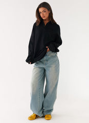 Torrie Oversized Polo Top - Black