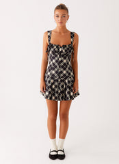 Tuni Cotton Mini Dress - Taupe Check