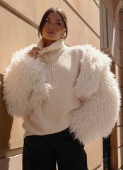Virginia Cropped Faux Fur Jacket - Ivory