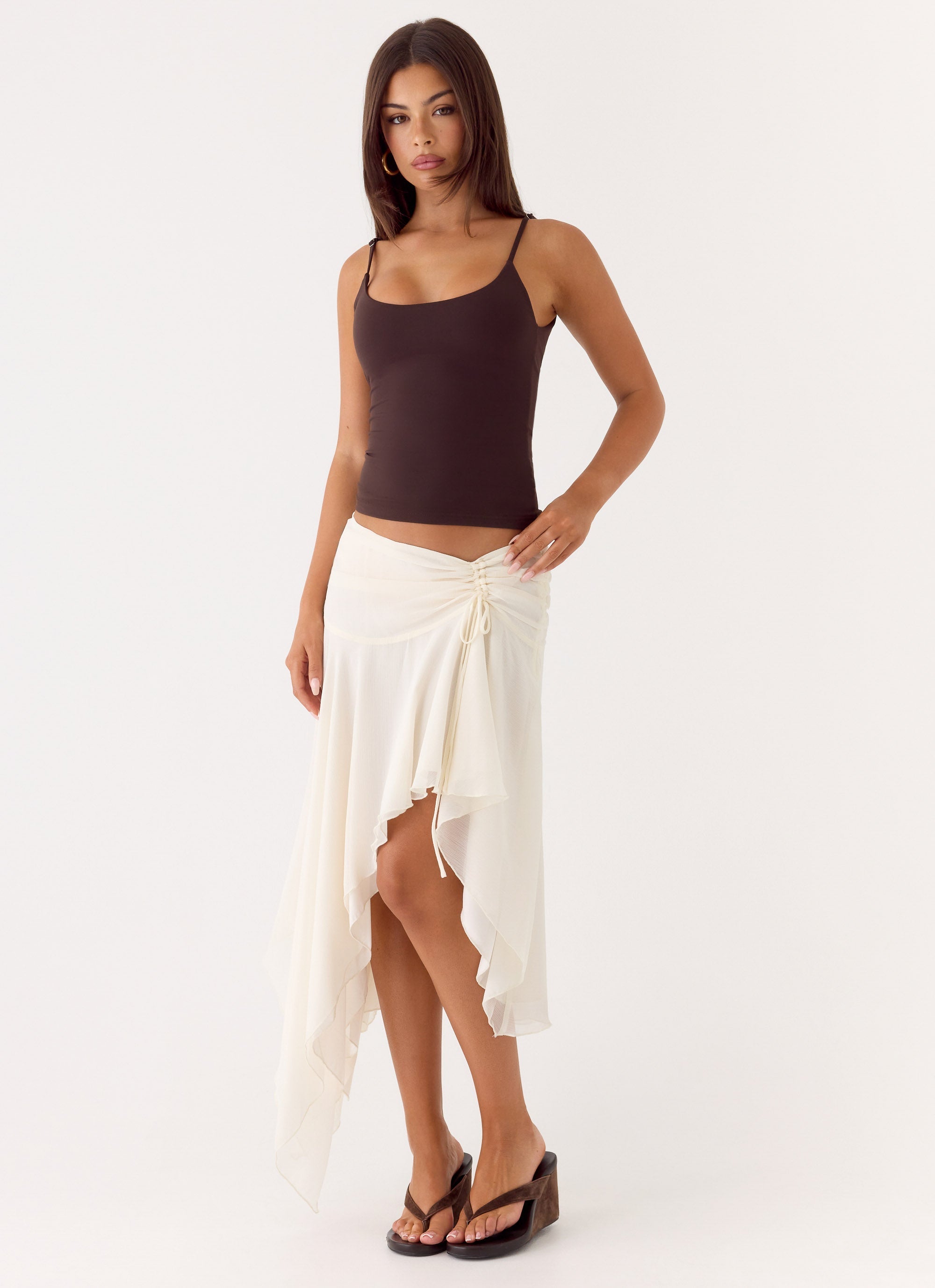 Abeda Asymmetrical Midi Skirt - Ivory