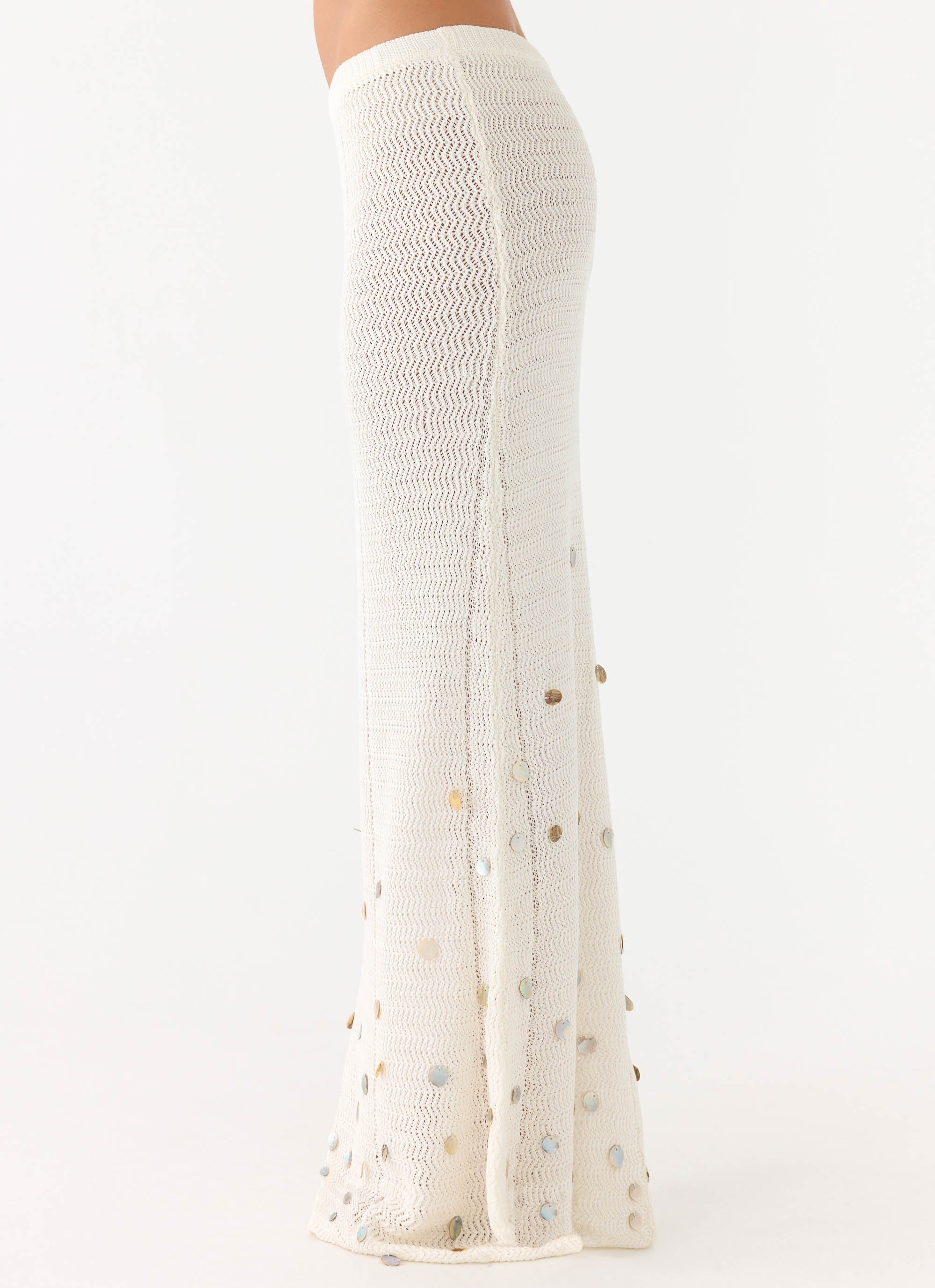 Adelaida Beaded Crochet Maxi Skirt - Ivory