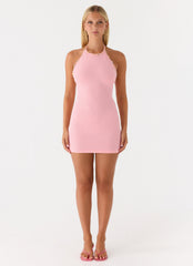 Aeline Knit Halter Mini Dress - Pink