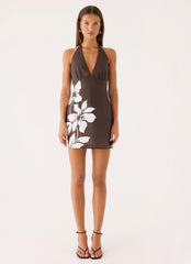 Agneta Halter Linen Mini Dress - Chocolate Tropic Floral