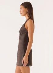 Agneta Halter Linen Mini Dress - Chocolate Tropic Floral
