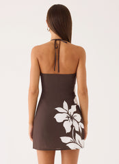 Agneta Halter Linen Mini Dress - Chocolate Tropic Floral