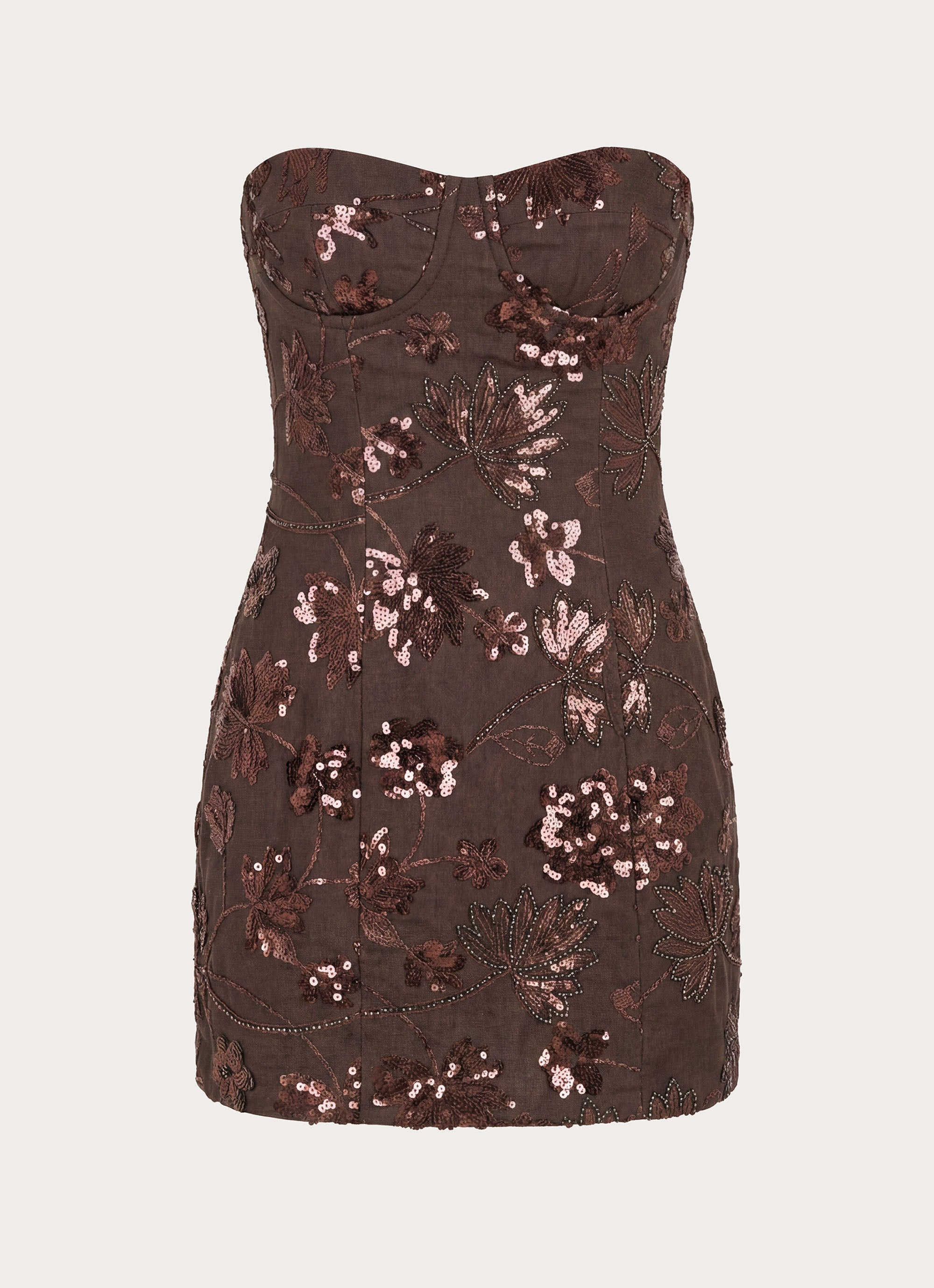 Akima Bustier Sequin Mini Dress - Chocolate