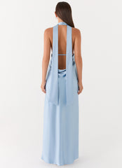 Alicia Satin Halter Maxi Dress - Baby Blue