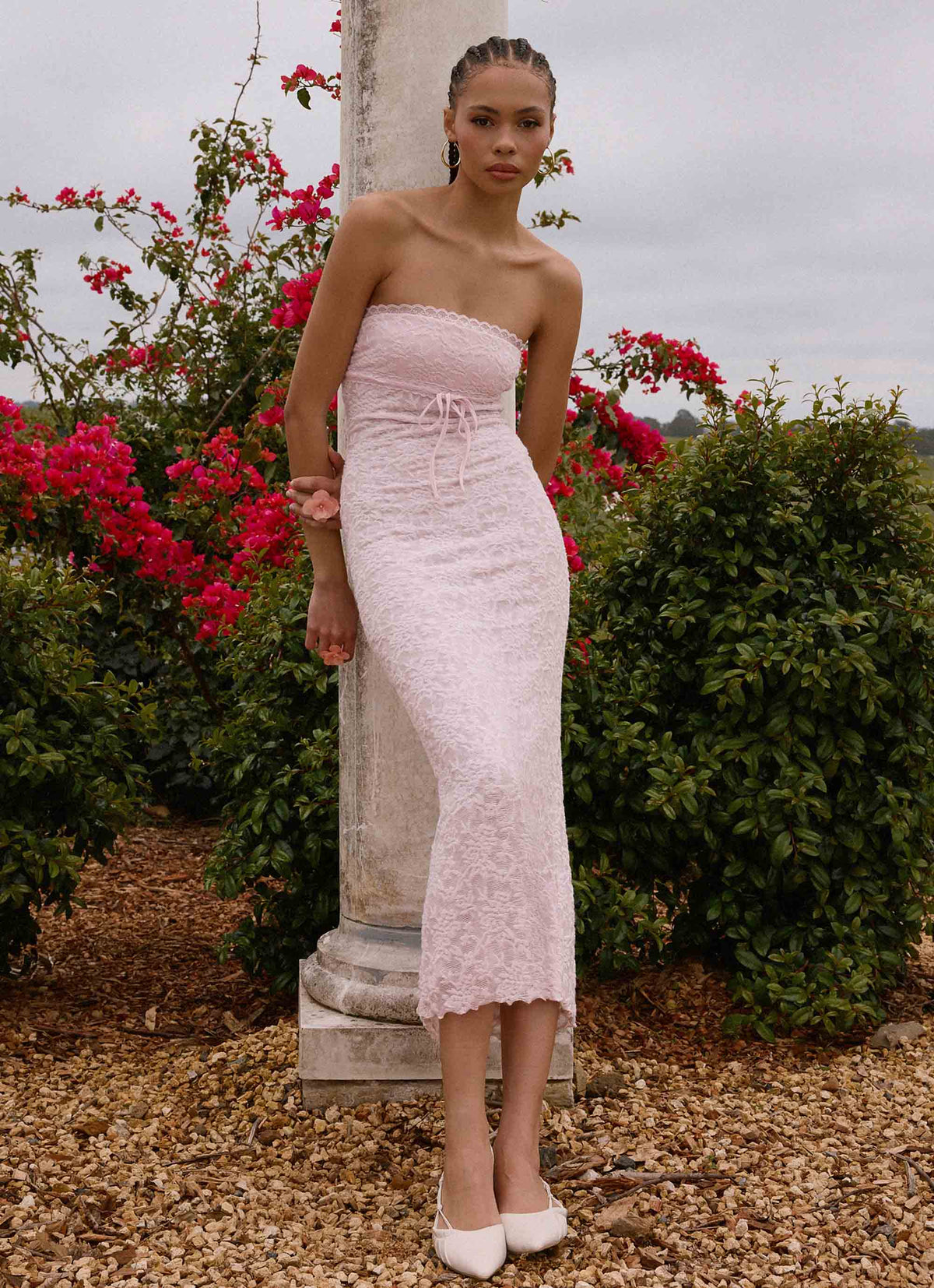 Alida Strapless Jacquard Midi Dress - Pink