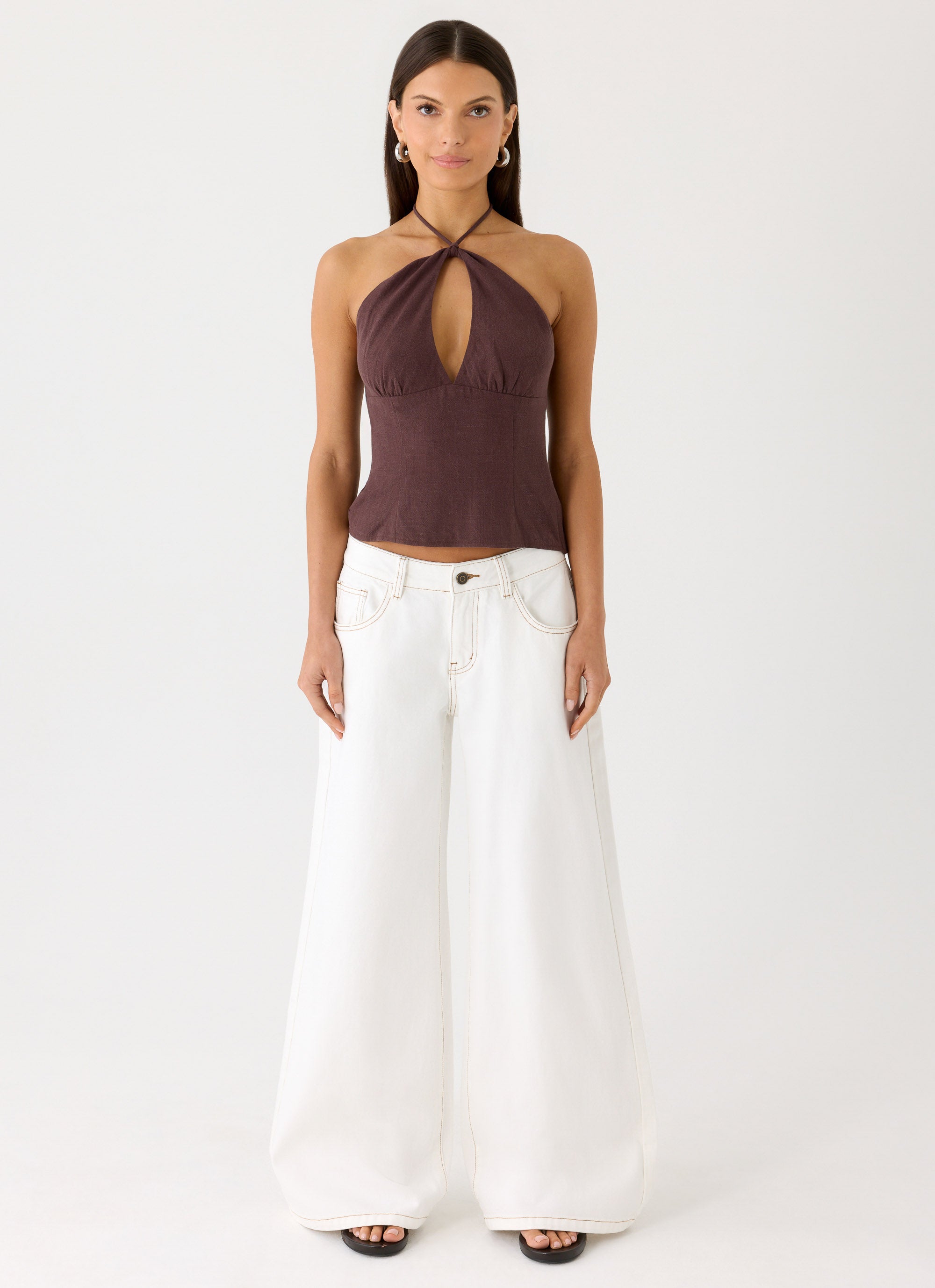 Allira Linen Halter Top - Chocolate Drizzle