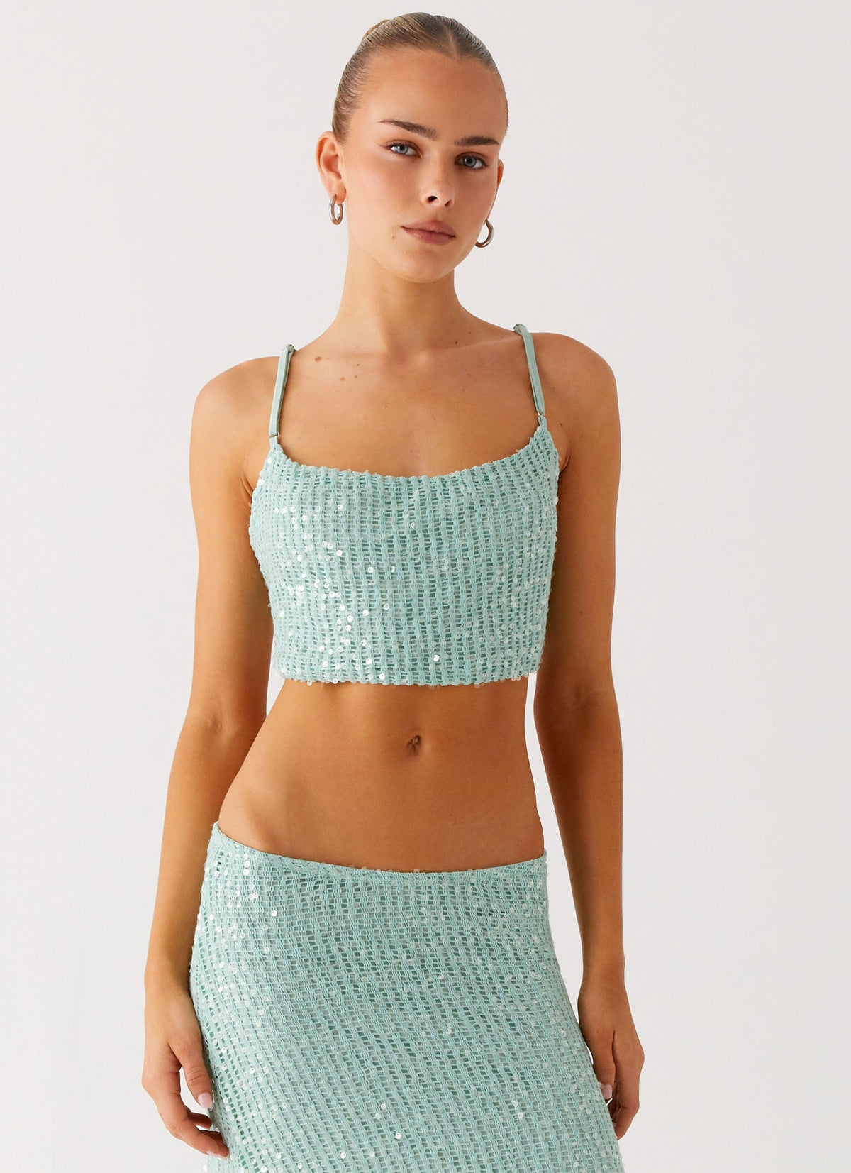 Amoura Sequin Cowl Top - Mint Sage