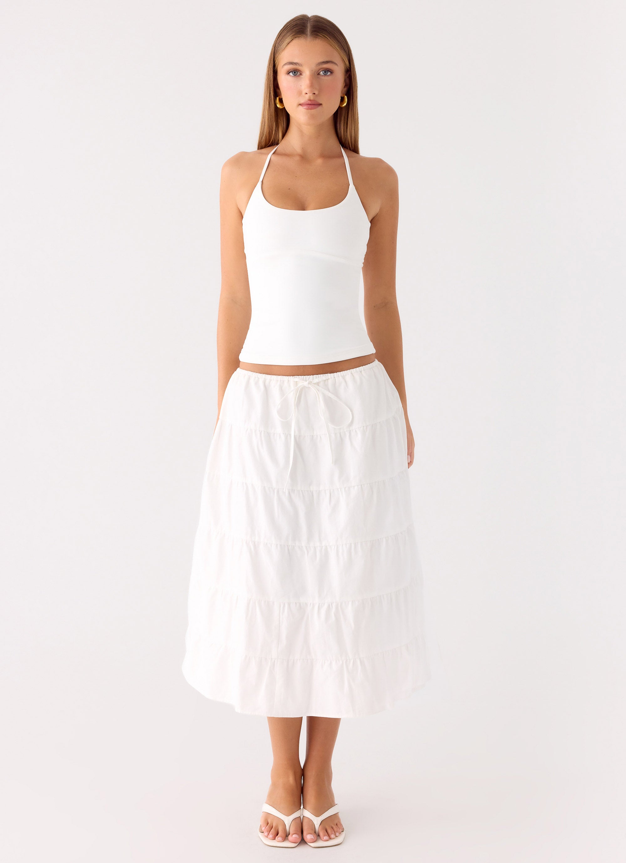 Aphira Tiered Midi Skirt - White