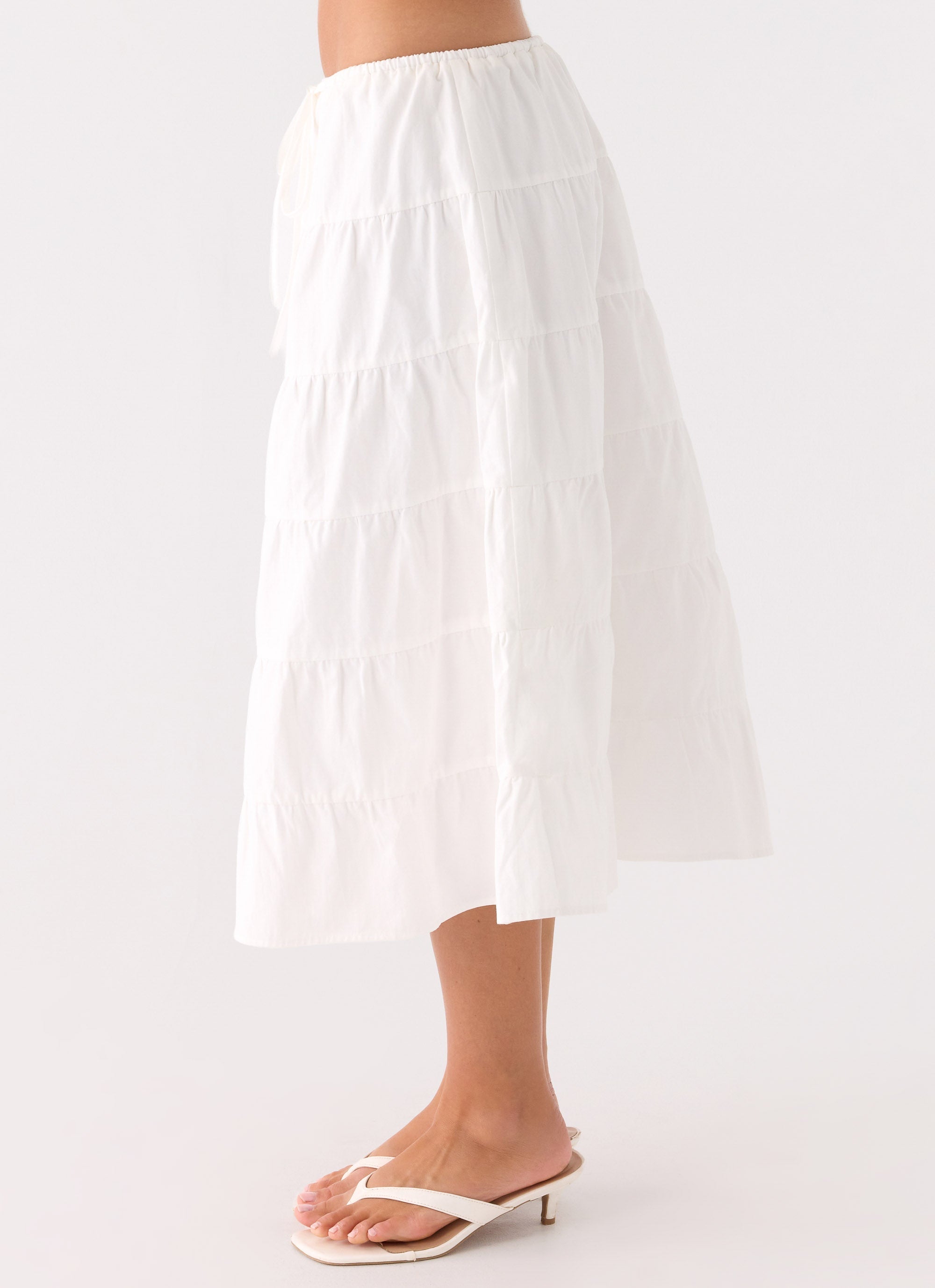 Aphira Tiered Midi Skirt - White