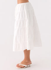 Aphira Tiered Midi Skirt - White