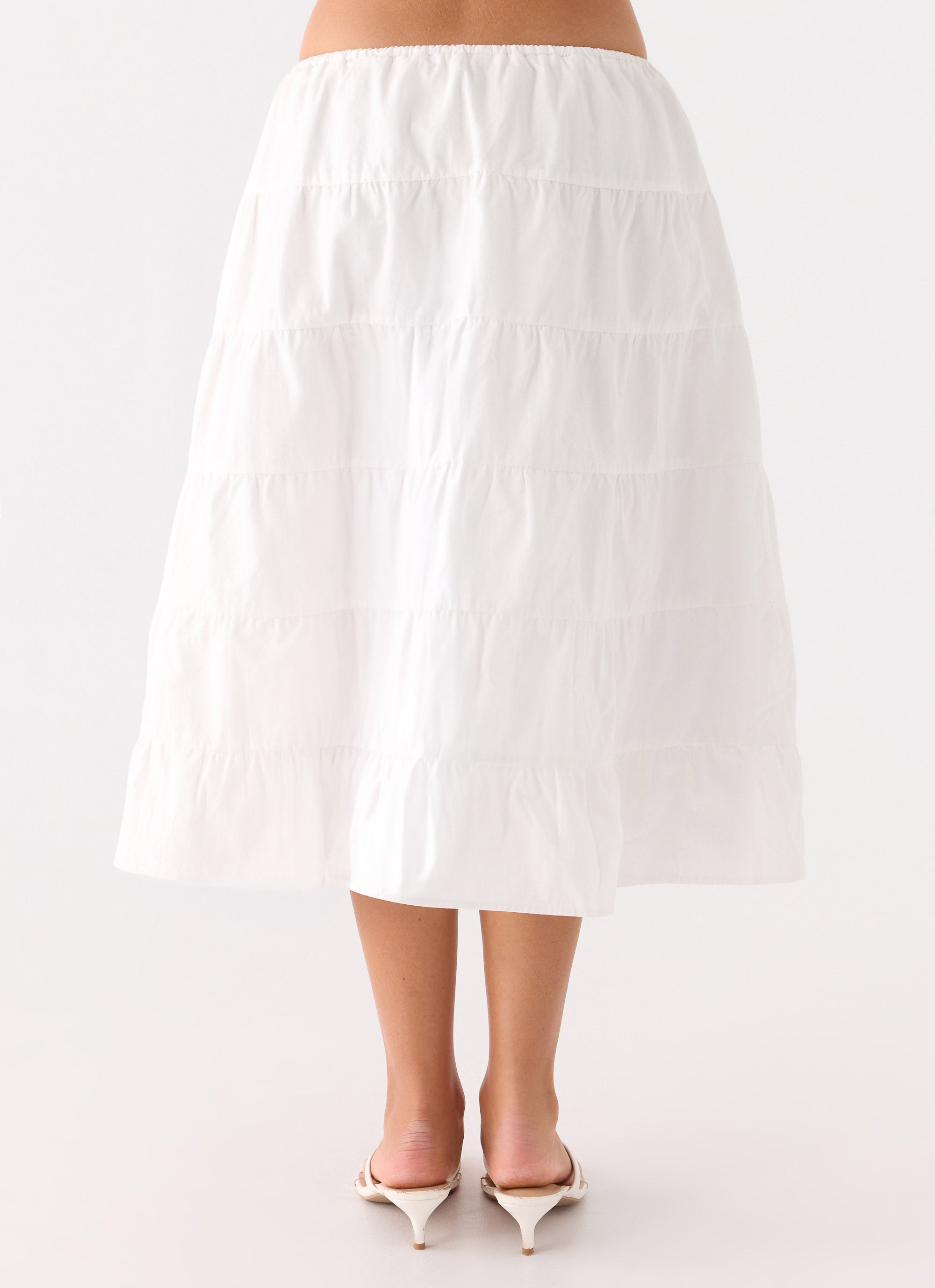 Aphira Tiered Midi Skirt - White